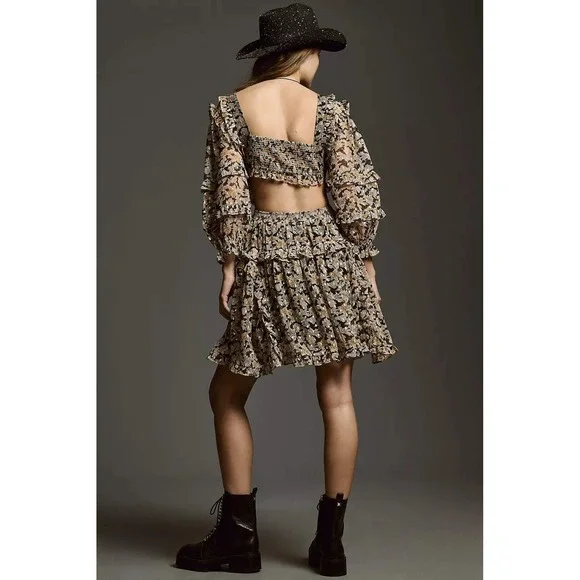 Anthropologie Neitr Mot Dress Medium Floral Ruffle Trim‎ Long Sleeve Mini - Picture 11 of 12